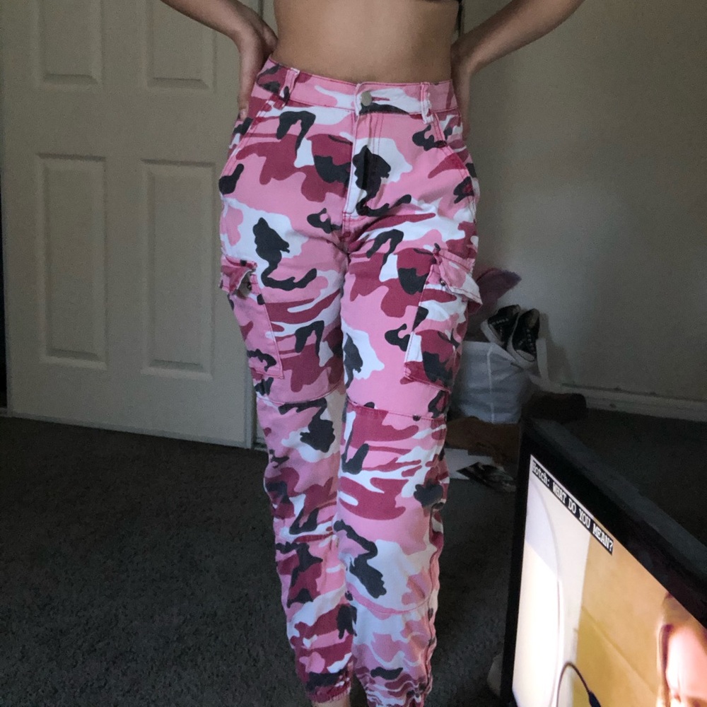 Pink camo cargo pants